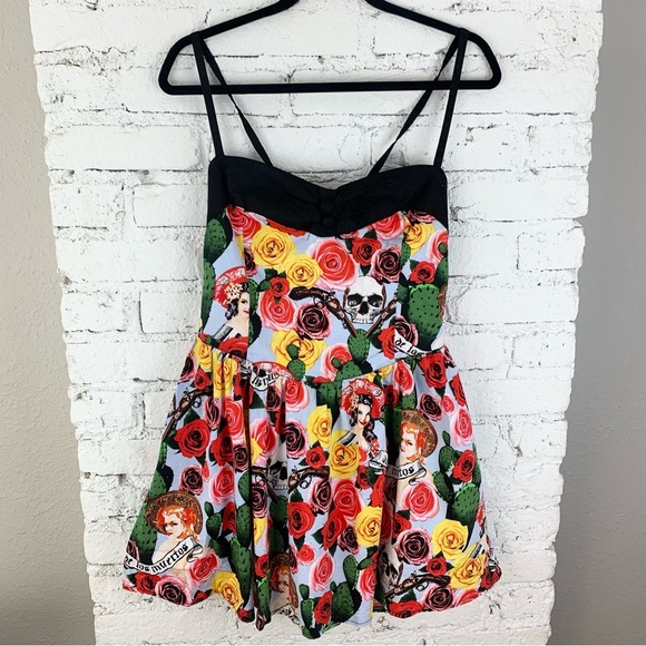 Hell Bunny Dress Dia De Los Meurtos Day Of The Dead Sugar Skull Pinup XL - Picture 1 of 9